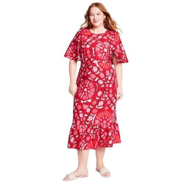 RHODE x Target Zinnia Linen Blend Floral Bell Sleeve Midi Dress Size XL / 17 - Picture 3 of 16